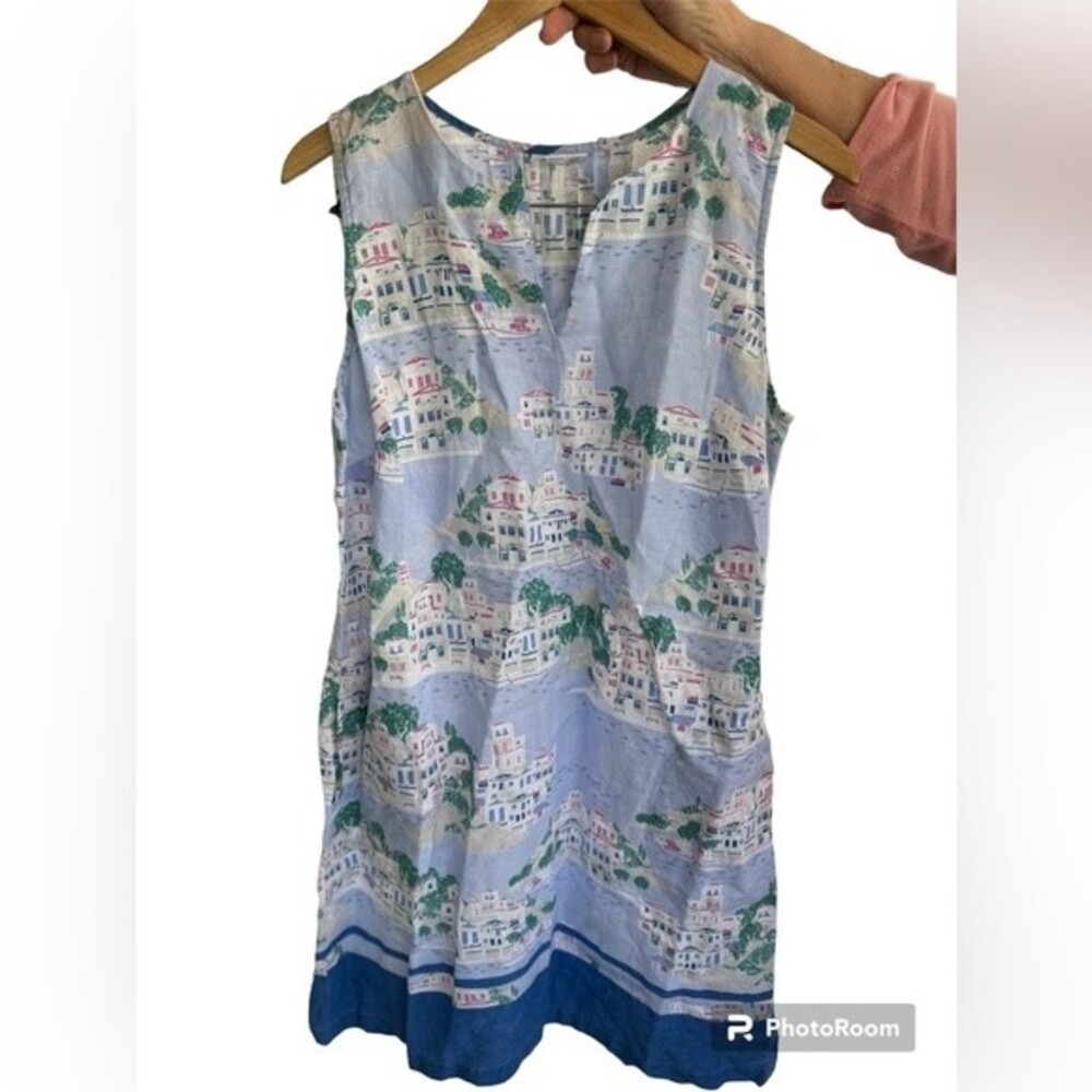 J Jill Love Linen Scenic Beach Linen Dress Womens Size M Sleeveless Pockets.